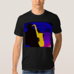 Silhouette of a jazz player, blue & purple shirt