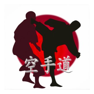 Silhouette of a Karate Fight. Red Sun Background Print