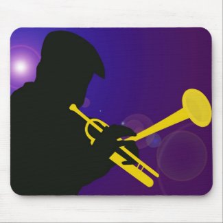 Silhouette of a Trumpet Player on Purple and Blue Mousepads