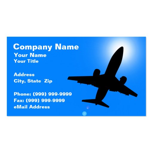 Silhouette of Airplane Against Clear Blue Sky Business Card Templates