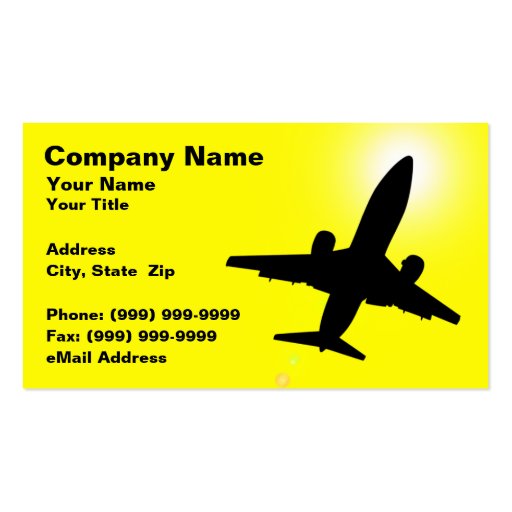 Silhouette of Airplane Against Yellow Sky Business Cards