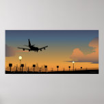 Silhouette of an airplane in flight poster