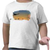 Silhouette of an airplane in flight tshirts