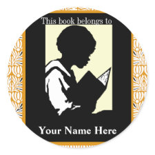 Silhouette of Boy Reading ~ Bookplate sticker