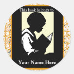 Silhouette of Boy Reading ~ Bookplate Round Stickers