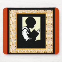 Silhouette of boy reading mouse mats