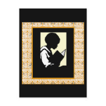 Silhouette of boy reading postcards by friendlyspirit Silhouette of boy reading postcards