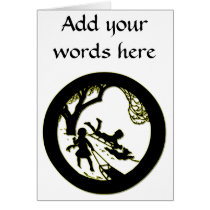 Silhouette of children sledding with their dog cards