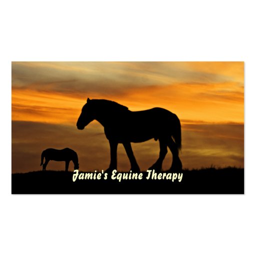 Silhouette of Horses at Sunset Equine Therapist Business Cards (front side)
