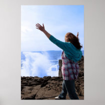 silhouette of lone woman in her 40s facing a wave posters