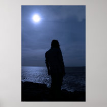 silhouette of lone woman on cliff edge poster