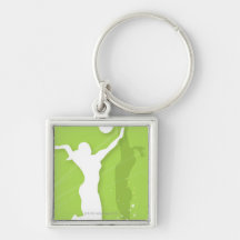 Silhouette of two women playing volleyball key chain