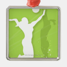 Silhouette of two women playing volleyball christmas ornaments