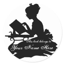Silhouette of Young Girl Reading Bookplate stickers by friendlyspirit Silhouette of Young Girl Reading Bookplate stickers