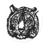 Silhouette Tiger Round Stickers