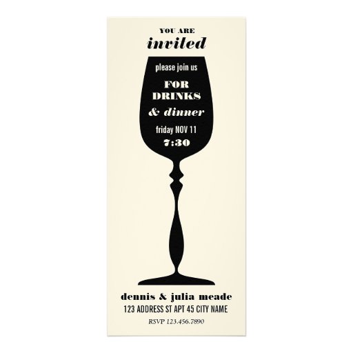 Silhouette Wine Glass Dinner Party Invite (front side)