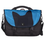 Silhouetted Black Cat on Blue Laptop Bag