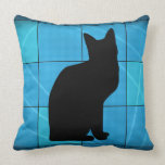 Silhouetted Cat On Blue Design Throw Pillow pillows