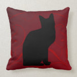 Silhouetted Cat On Dark Red Design Throw Pillow pillows