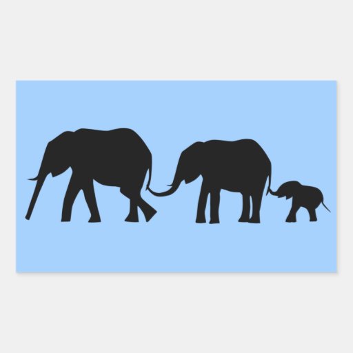 Silhouettes of 3 Elephants Holding Tails Rectangular Sticker | Zazzle