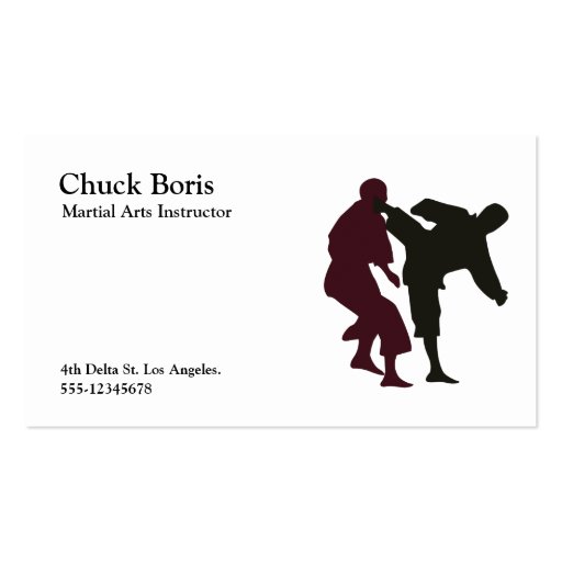 Silhouettes of Martial Artists During a Fight Business Card Template (front side)