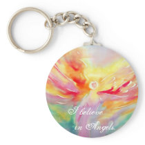 Silk I Believe in Angels Painting Key Ring Novelty keychains