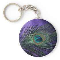 Silky Purple Peacock Feather Key Chain