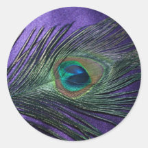 Silky Purple Peacock Feather Round Sticker