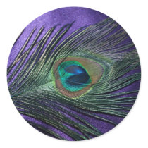 Silky Purple Peacock Feather Round Sticker