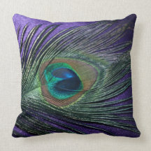 Silky Purple Peacock Feather Still Life Throw Pillow