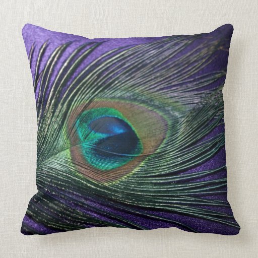 Silky Purple Peacock Feather Still Life Throw Pillow