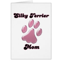 Silky Terrier Mom Pink Pawprint  Greeting Cards