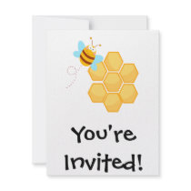 silly bee and beehive honey comb custom invites