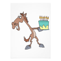 silly birthday horse with cake cartoon invitations