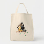 silly black crow eating cheese canvas bag