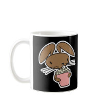 silly bunny rabbit eating popcorn mugs