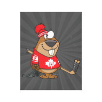 silly canadian hockey beaver cartoon gallery wrap canvas