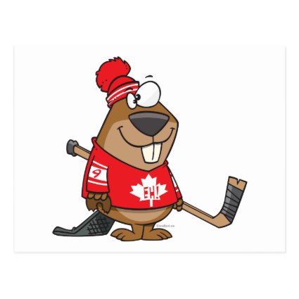 silly canadian hockey beaver cartoon post cards