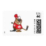 silly canadian hockey beaver cartoon postage stamps