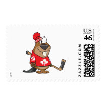 silly canadian hockey beaver cartoon postage stamps