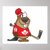 silly canadian hockey beaver cartoon poster