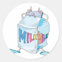silly cartoon milk character round stickers