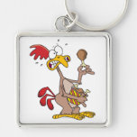 silly chicken holding bucket of chicken drumsticks keychain