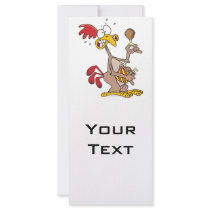 silly chicken holding bucket of chicken drumsticks personalized rack card