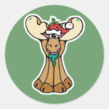 silly christmas moose round stickers