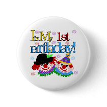 Silly Clowns 1st Birthday buttons by kids_birthdays Silly Clowns 1st Birthday buttons