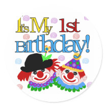 Silly Clowns 1st Birthday Tshirts and Gifts Stickers