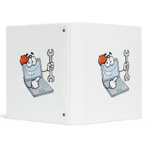 silly computer repair cartoon laptop with wrench binder
