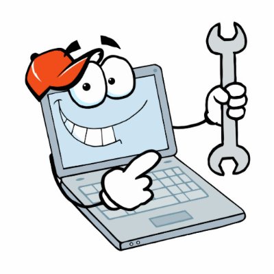 Learn Computer Repair Free on Silly Computer Repair Cartoon Laptop With Wrench Photo Cut Out From