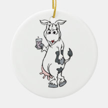 silly cow drinking milk ornaments